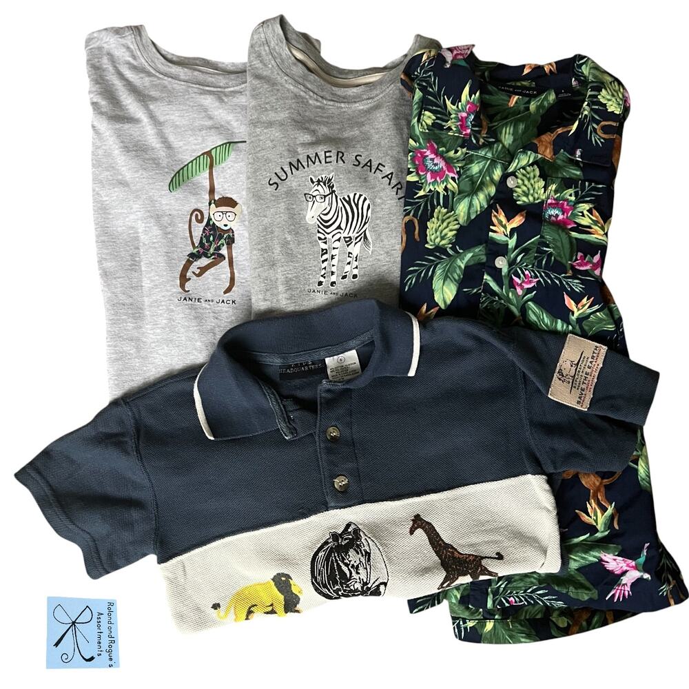 Janie and Jack Safari Animals 4-PC Polo and Shirt Bundle Kids Sz 6-7